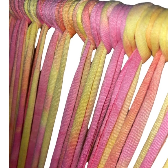 Hanging Boho Macrame Style Wall Art/Hanging w/Cotton Strings in Peach/Yellow - Picture 2 of 3